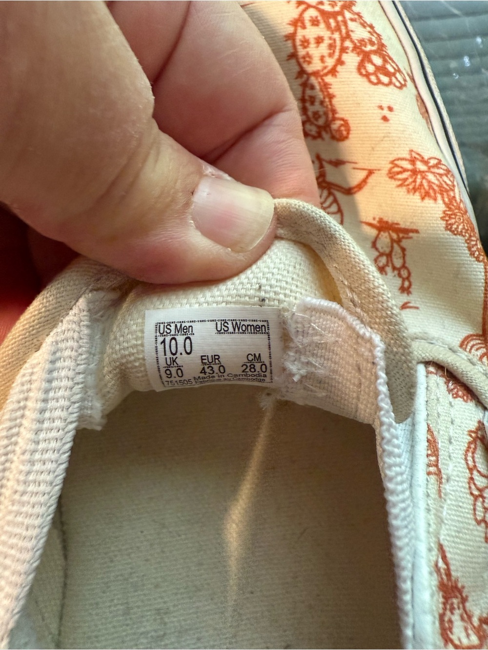 Vans Slip-On Sneakers in Cream with Orange Cactus Print - Picture 3 of 4